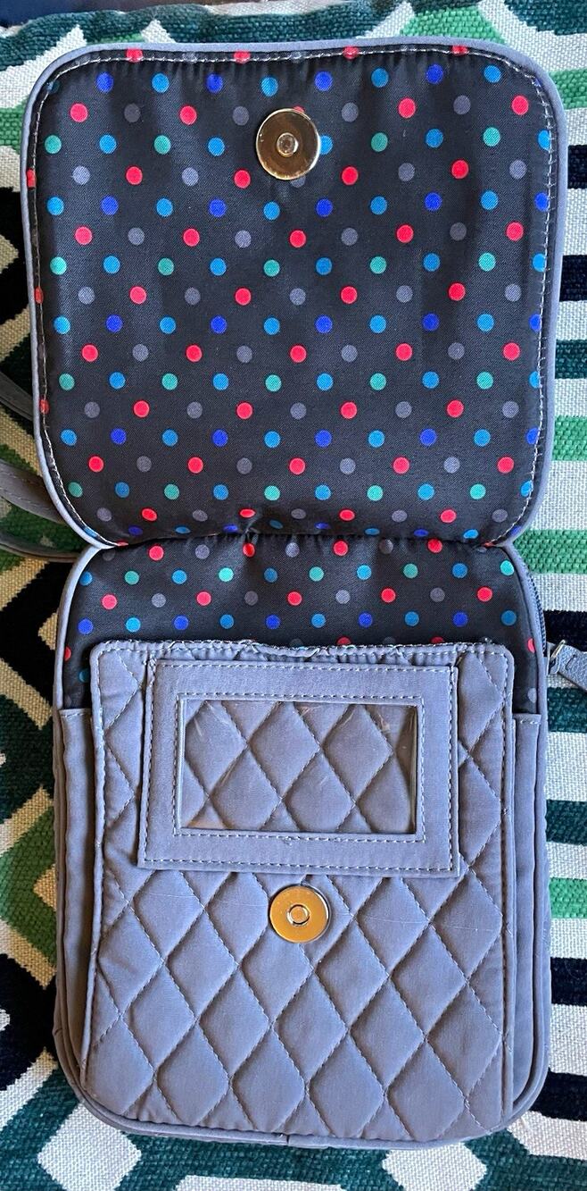 Vera Bradley Gray Small Crossbody Bag Zip Closure Adjustable Strap Pockets